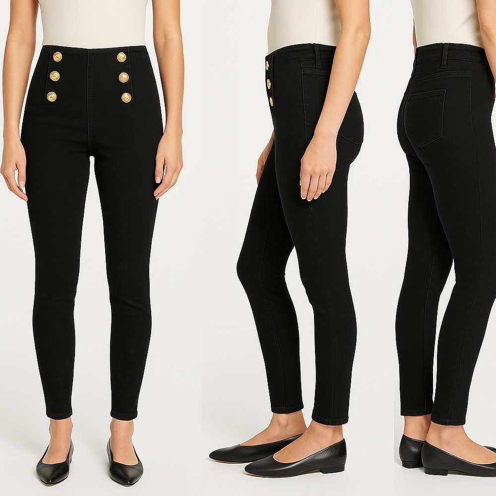 J.McLaughlin Sailor Jeans‎ Black Gold Buttons Preppy Academia French Slim Sz 6